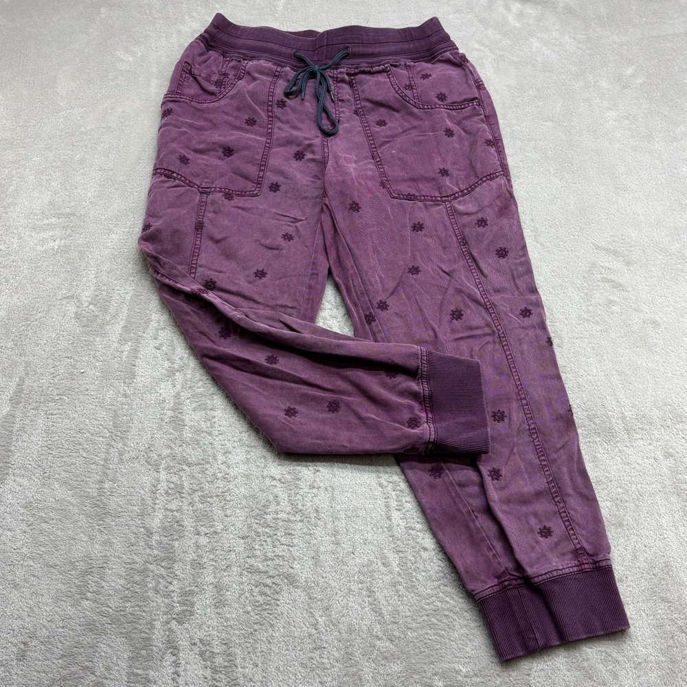 Anthropologie Nomad Joggers Women XSP Purple Embroidered Celestial Boho Lounge